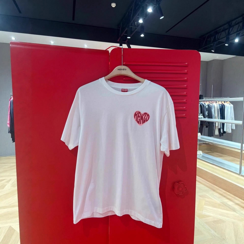 Complete Set of Three Tags French Paris Kenzo White Short-Sleeve T-Shirt for Men 2026 New Summer Round Neck Embroidered Heart