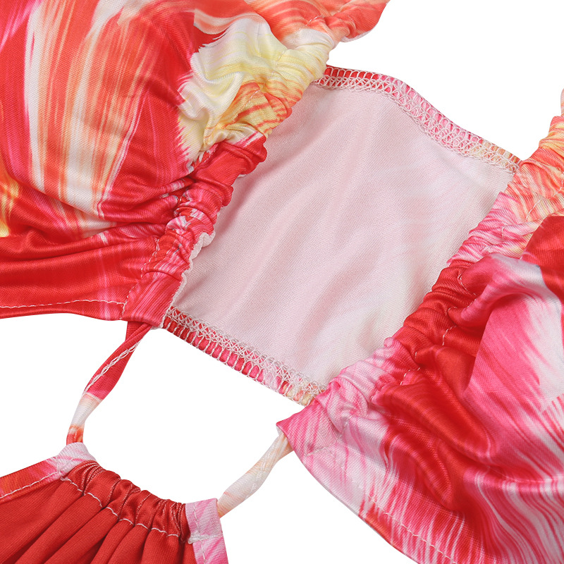 feather printed long skirt suspender dress NSMAN51352
