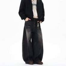 美式高街复古慵懒松弛感休闲裤子男痞帅高级感弯刀裤情侣牛仔裤潮