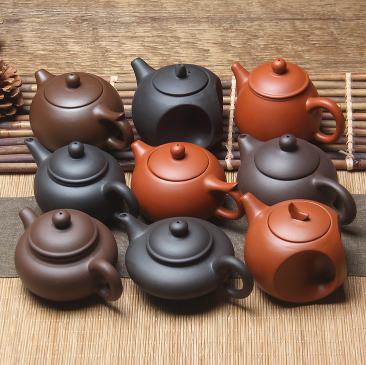 [Hot sale 40 flat small teapot] morning market fair stall Yixing purple sand Xishi pot cinnabar hand-held pot