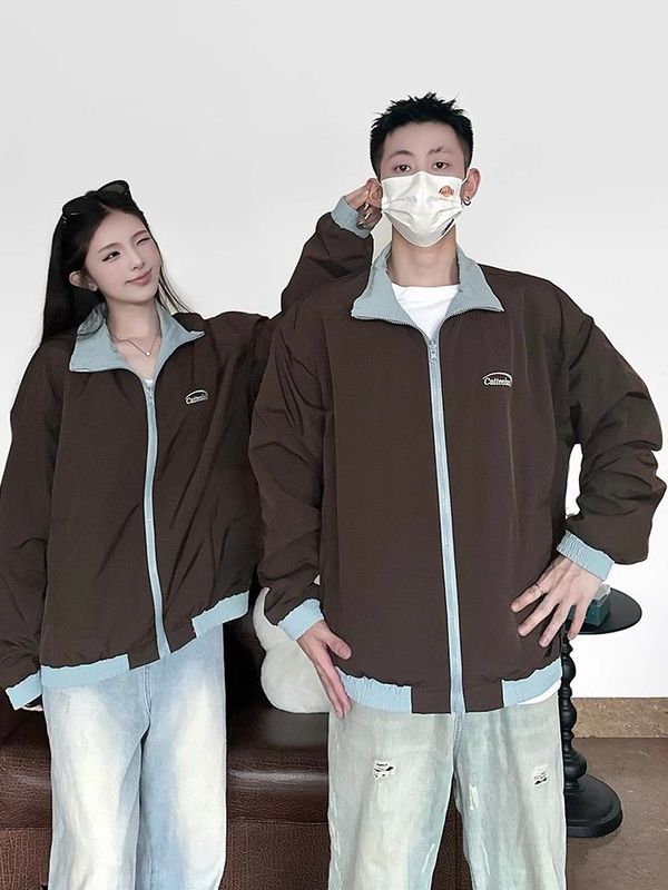 三条杠刺绣双面穿棒球服夹克情侣款两件套2024春秋薄款休闲外套潮|undefined