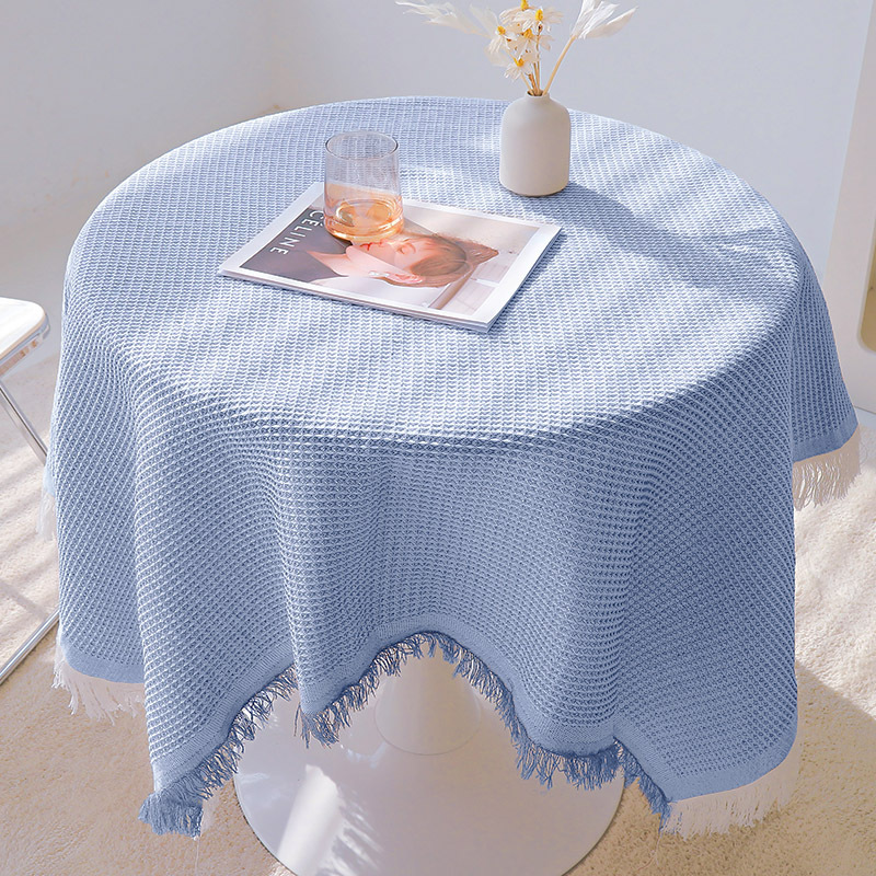 Francés ins estilo de algodón de alta calidad mantel de lino nórdico azul encaje mesa de comedor rectangular mesa de café al por mayor