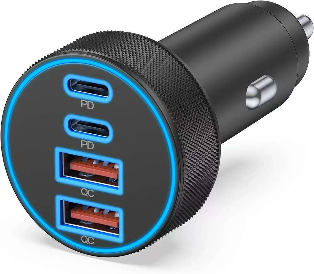 Cross-border one-to-four aluminum alloy super fast charging dual PD30W dual QC cigarette lighter car mobile phone charger factory