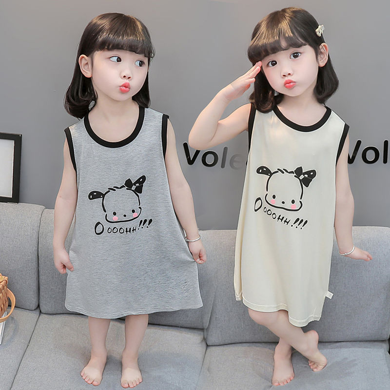 Girls' Sleeveless Vest Home Dress Children's Pajamas Baby Children's Cute Cartoon Modal Thin Cute Skirt