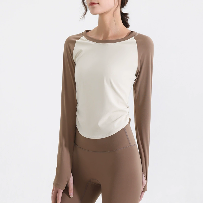 Новая морщинистая цветная одежда для йоги, быстросохнущая куртка для бега с длинными рукавами, пропуск тренировок, спортивная блузка, одежда для фитнеса, женская