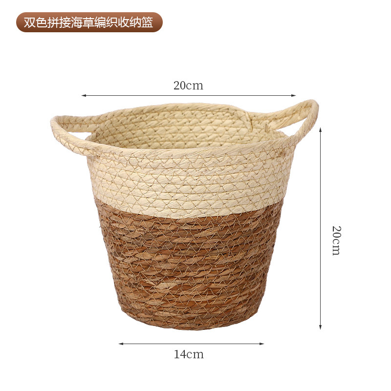Cesta Tejida de Algas Marinas Bicolor y Hecha a Mano para Interior image 7