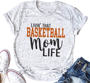 YUYUEYUE Women Basketball Mom Letter Print T Shirt Casual Fu