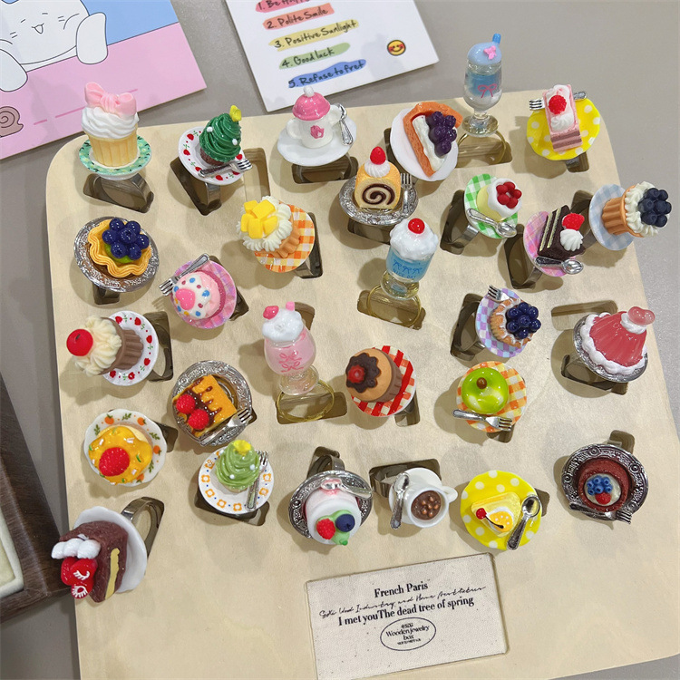 Y2K Miniature Afternoon Tea Dessert Cake Pudding Ring Spicy Girl Sweet Cool Subculture Dopamine Cute Ring