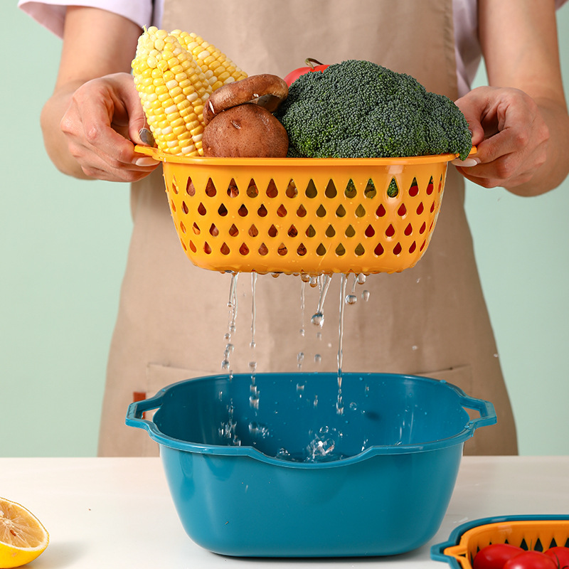Cocina casera de doble capa, lavabo, canasta de drenaje, canasta de verduras, canasta de verduras, mesa de centro, plato de frutas en la sala de estar, fruta de lavado