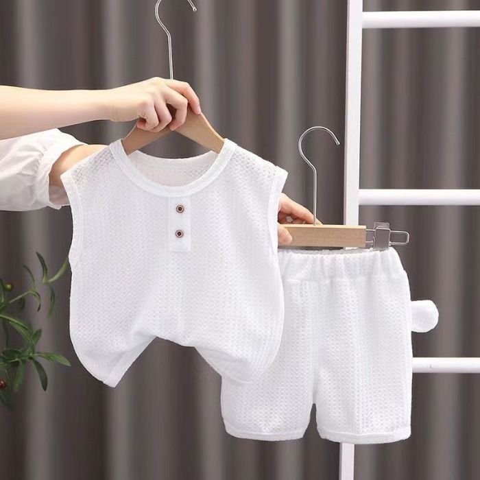 Traje sin mangas de verano para niños nueva ropa para niños pequeña y mediana ropa de verano versión coreana de dos piezas ropa de verano para bebés