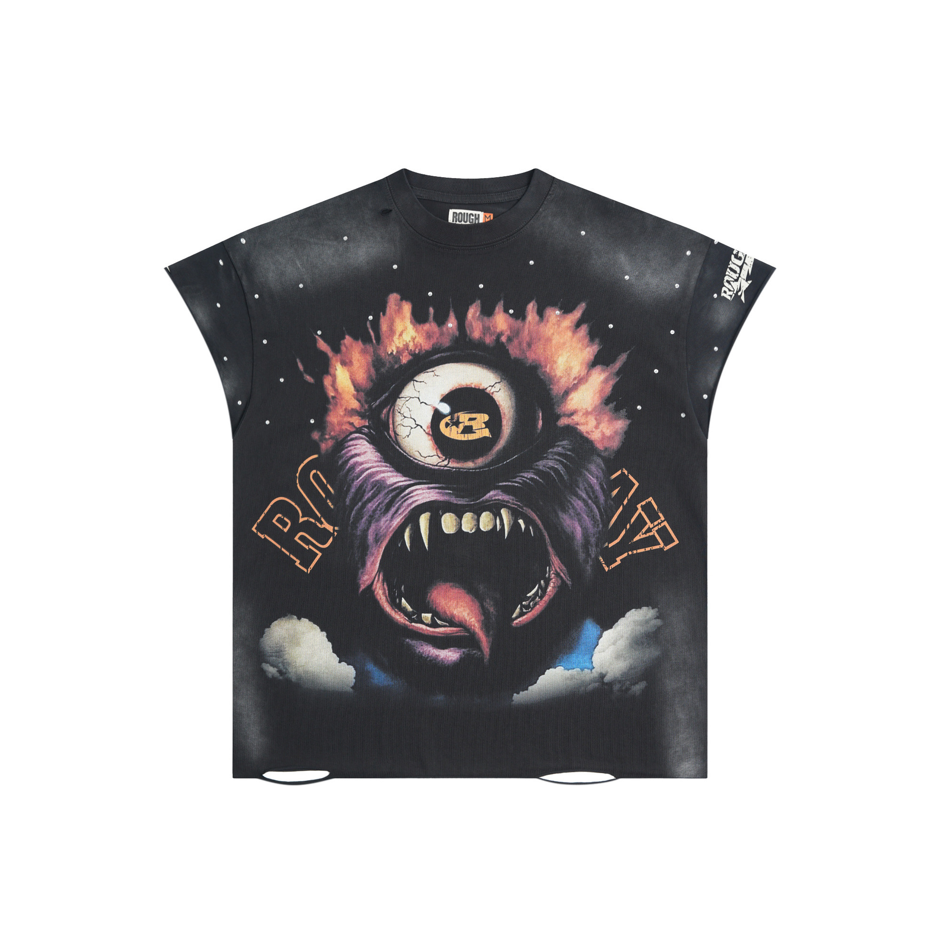 RoughPlay Tank Vintage Cyclops Graphic Rhinestone Black