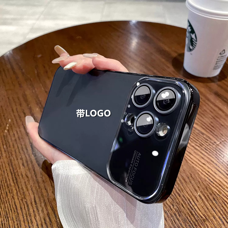 オリジナルカラー電気メッキ大窓付きiPhone16用スマホケース、レンズフィルム付きフルカバー、Apple15用マット保護ケース|undefined