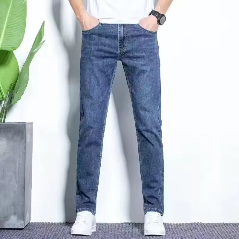 秋の新型ゆるいストレートジーンズ男性水色青年秋冬カジュアルパンツ卸売り|undefined