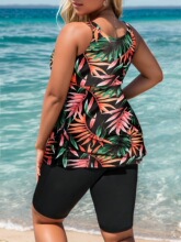 ��G 977 Hot Selling Black Background Leaf Print Plus