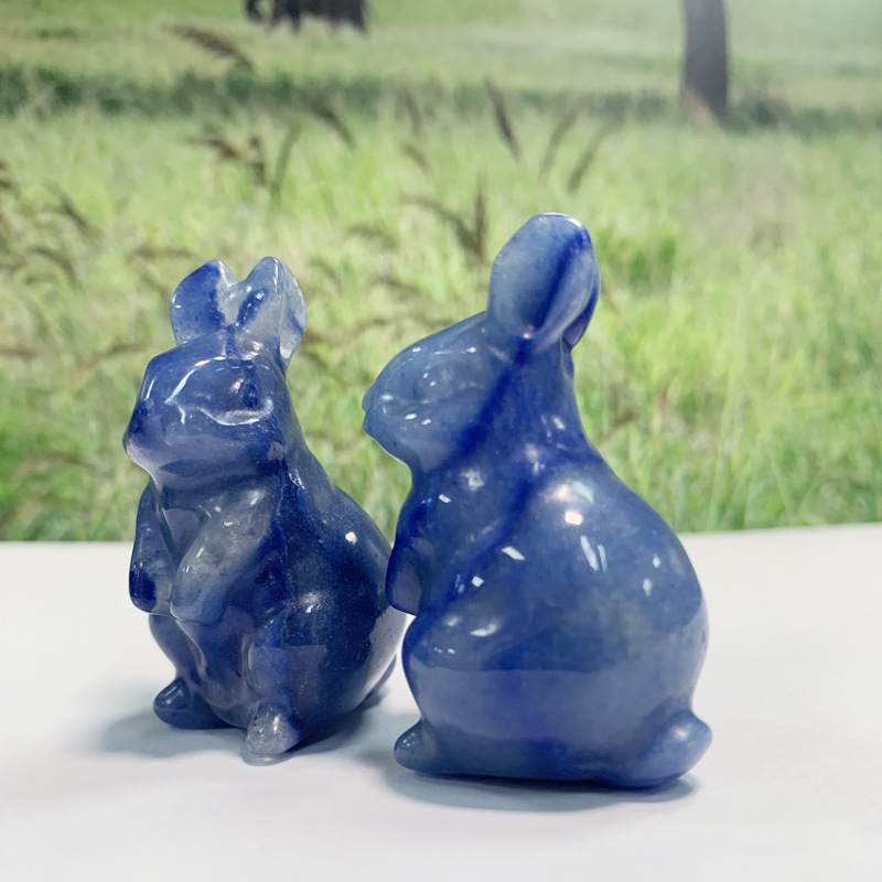 天然粉水晶1.5寸小兔子擺件玉石可愛卡通動物雕刻件寶石直播貨源