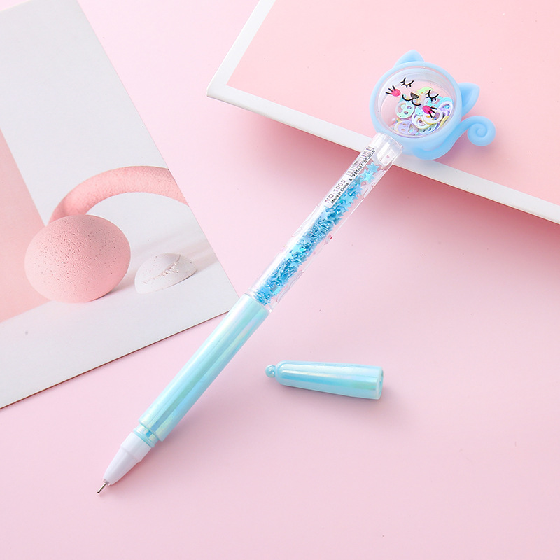 Pluma de góner de arenas movedizas de lentejuelas para gatos, papelería creativa, premios para estudiantes, regalos, herramientas de escritura, bolígrafos de agua, bolígrafos de firma de oficina