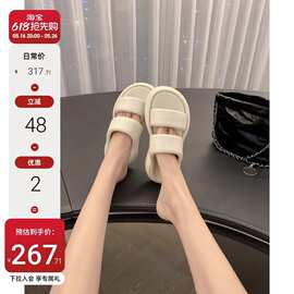 云朵泡泡~小羊皮双带面包休闲厚底增高拖鞋夏季女超软舒适凉拖鞋