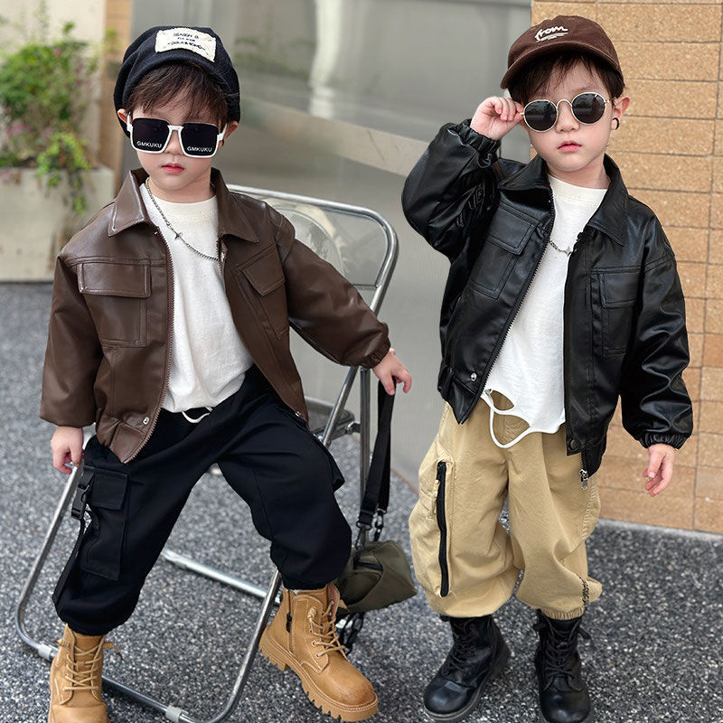 Boys Leather Jacket Stylish Spring Autumn Jacket For Children_voghion.com