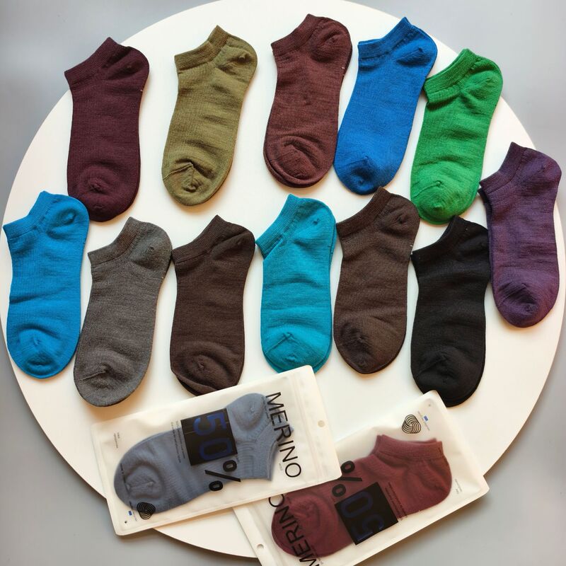 Spring and Summer New Merino Wool Ankle Socks for Men and Women, Japanese Retro Color Solid Color Women's Short Socks Wholesale