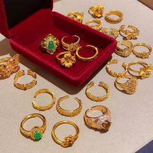 24k真金电镀锆石开口戒指百搭高级感复古食指戒轻奢宫廷风手饰女