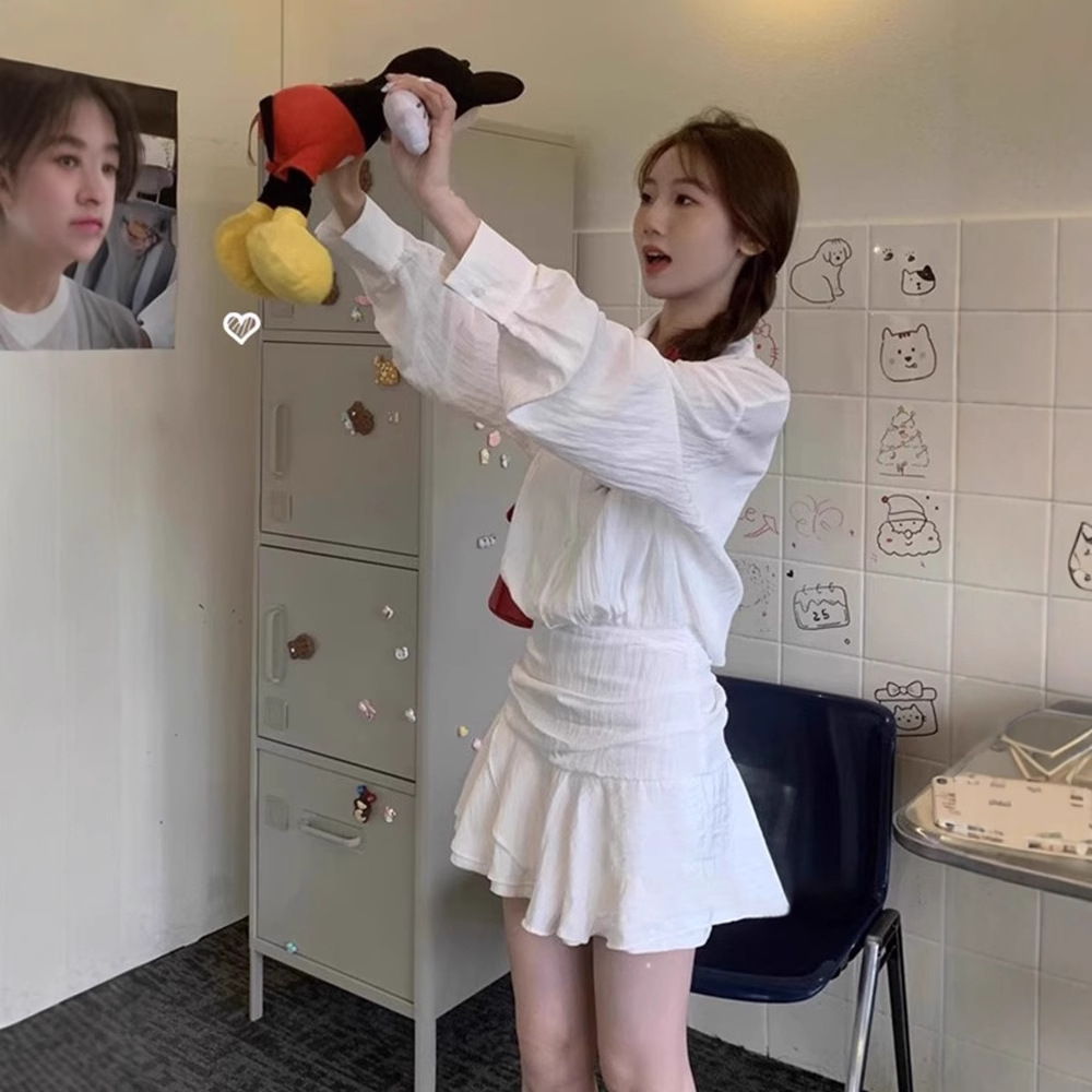 Beautiful Summer Wear Chiffon White Waist Dress for Women 2025 Early Autumn New Small Suit Short Skirt