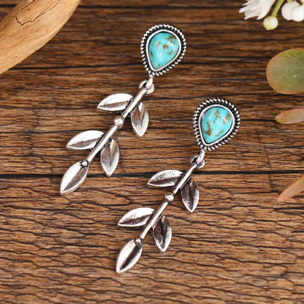Creative long ethnic retro turquoise earrings drop-shaped