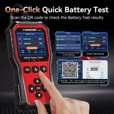 Scan the Qr Code to Check the Results. Complete Certification. Kw341 Automotive Lead-Acid Battery Tester for Cars and Motorcycles (Avtomobil diaqnostika alətləri)