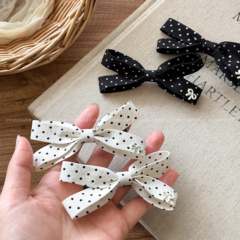 Sweet Girly Polka Dot Bow Hairpin Side Clip French Retro Niche High-End Bangs Clip Bow Hair Accessory Sweet Girly Polka Dot Bow Hairpin Side Clip French Retro Niche High-End Bangs Clip Bow Hair Accessory
