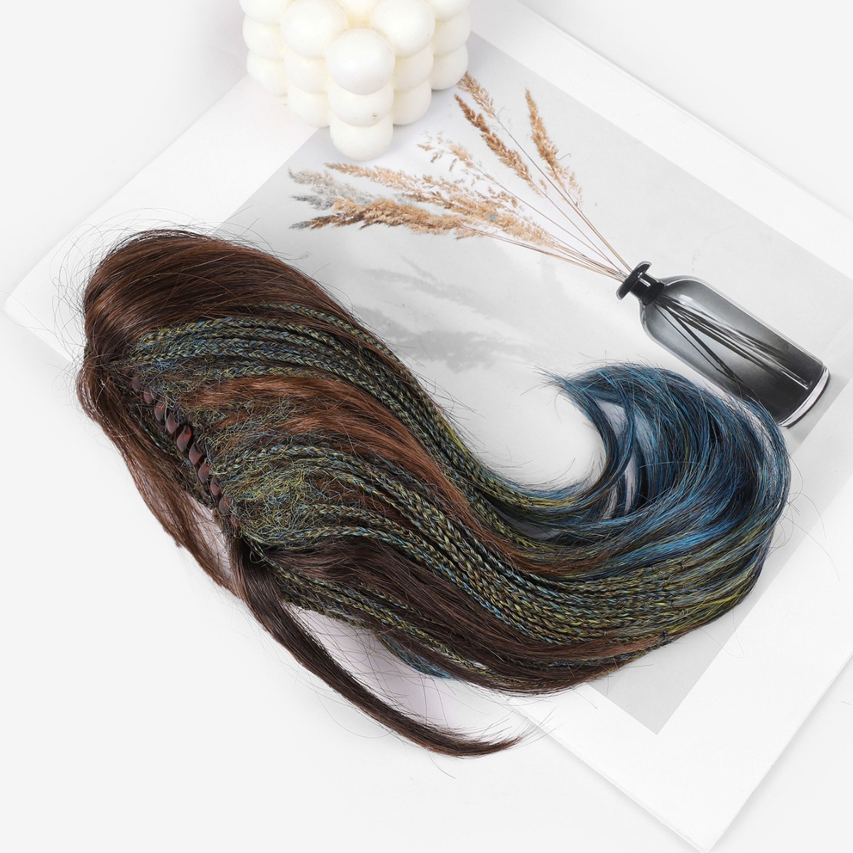 Gradiente de onda grande, color, cabello rizado, cola de caballo alta, peluca degradada, volumen de cabello