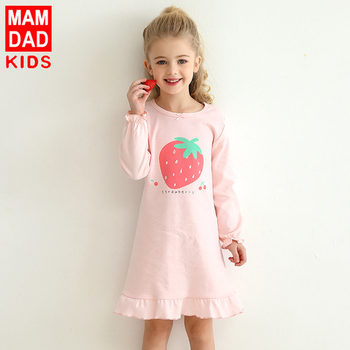 Little Girl Princess Girl Children's Cotton Long Sleeve Pajama Dress Children's Dress Spring and Autumn Children's Homecoming Suit Parent and Child Set