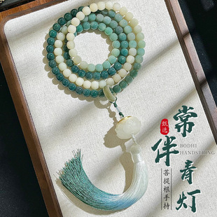 Natural White Jade Bodhi Root Bracelet Green Lotus Yanyu Handheld Tassel Style Plate Play Chinese Style Buddha Bead Bracelet Wenwan Wholesale