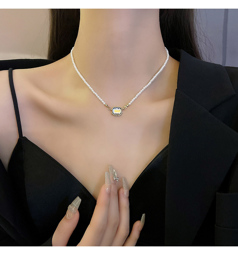 1 Piece Fashion Square Alloy Pearl Plating Inlay Rhinestones Womenu0027S Necklace