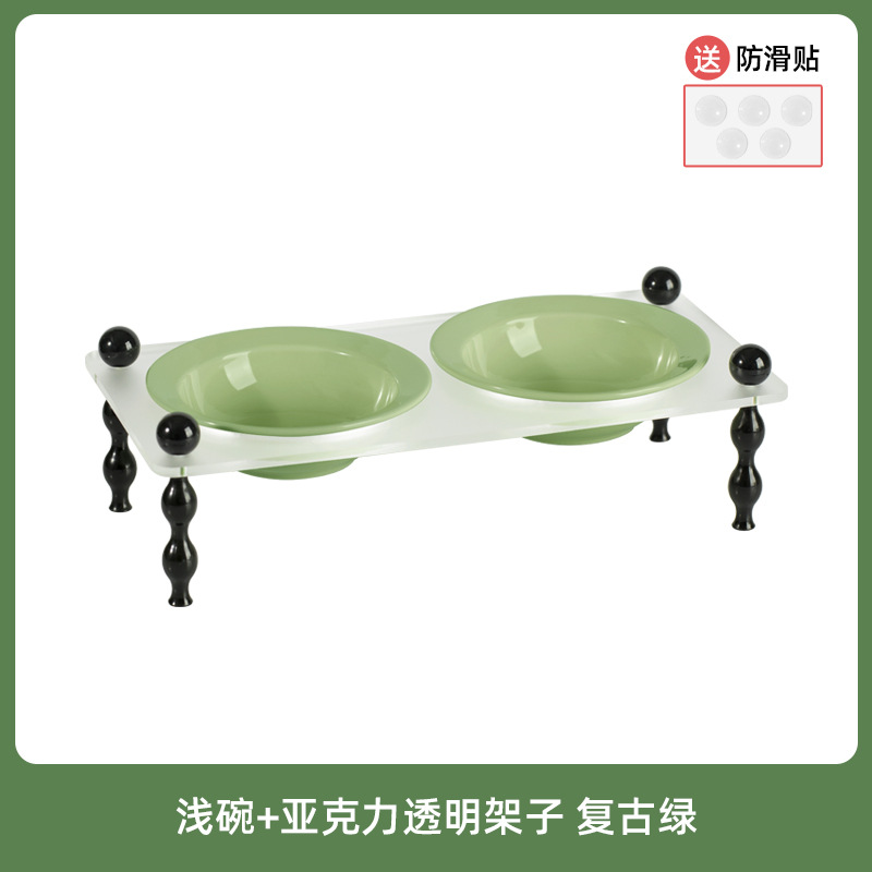 Tazón para gatos de cerámica francesa Tazón para mascotas Pies altos Tazón de comida para gatos anti-volcado de gran capacidad Cuenco de agua cervical Tazón doble Tazón para perros