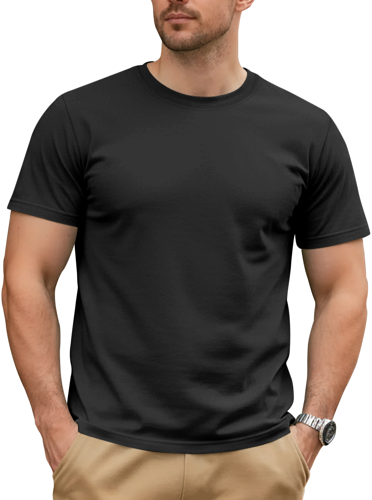 Comercio exterior transfronterizo de Europa y los Estados Unidos Amazon verano masculino de color sólido simple camiseta de cuello redondo de algodón transpirable de manga corta