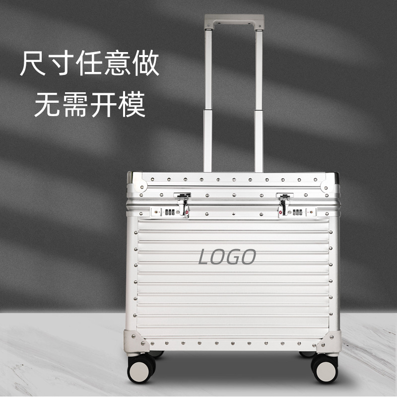 Customized upper flip photography trolley case aluminum magnesium alloy luggage case 22 inch camera equipment protection all aluminum captain case