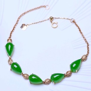 Fubei Diamond Jewelry [18K Gold Inlaid with Hetian Jasper Water Drop Apple Green Bracelet] the Size of the Loose Stone Is about 6*10mm