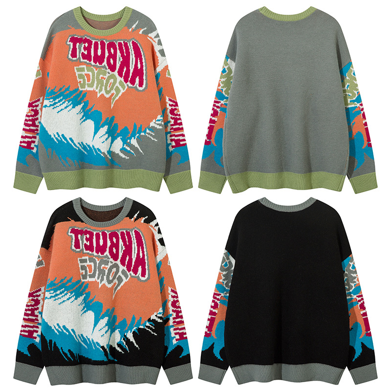 Herrenbekleidungsstil Jugendmode Dopamin Design Sense Lockerer Rundhalspullover Herren- und Damenmodemarke Lazy Style Lässiger Strickpullover_voghion.com