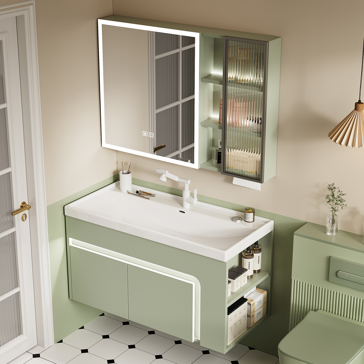 profundizar en cerámica integral cuenca oceánica panal de abeja gabinete de baño combinación lavabo de mano lavabo de almacenamiento lateral lavabo