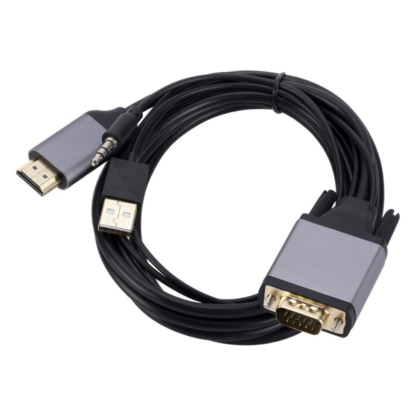 Кабель-адаптер HDMI-VGA Конвертер видео 1.8m HD Кабель HDMI-VGA с аудио и блоком питания