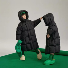 儿童冬装长款羽绒棉服男女童中大童休闲棉衣防寒连帽宽松纯色棉袄