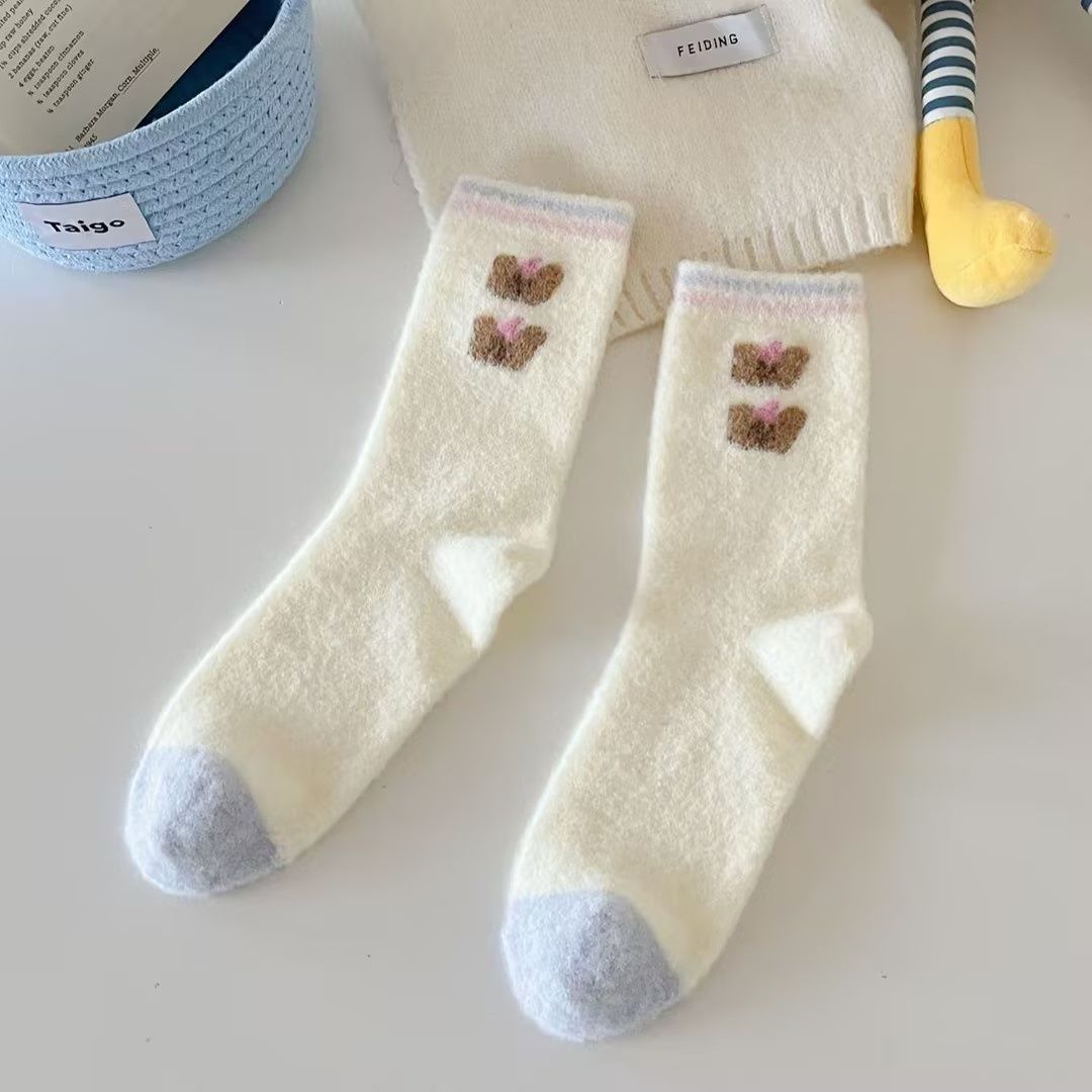 Calentamiento de dibujos animados en el hogar visón calentamiento calentamiento calcetines de invierno y otoño suelo de lana gruesa calcetines gruesas para dormir