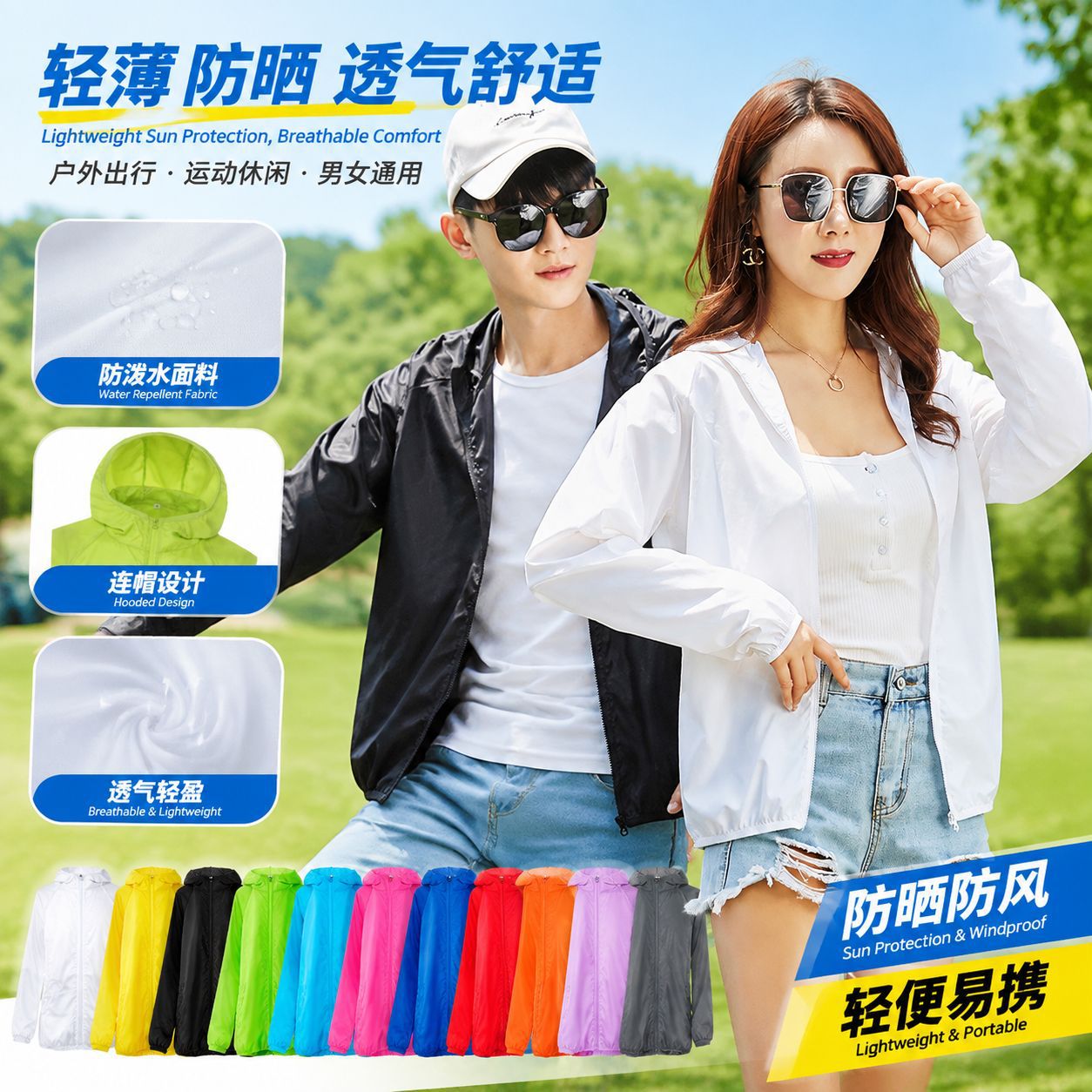 Summer ice silk sunscreen clothing, outdoor UV protection, breathable, unisex, ultra-thin, quick-drying, portable sunscreen clothing