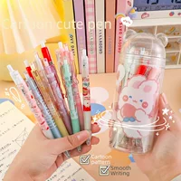 Cartoon rollerball pen set, capacious barrel with cute patterns, smooth writing, 12-color options