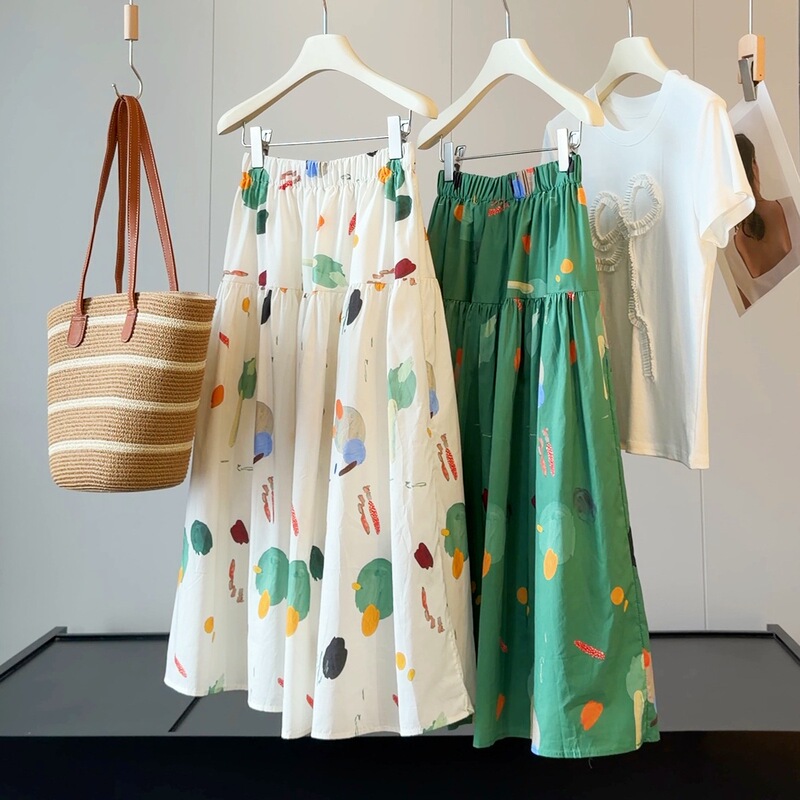 Summer Artistic Abstract Cartoon Graffiti Print Skirt for Women, Age-Reducing and Stylish, Figure-Flattering A-Line Mid-Length Floral Skirt Summer Artistic Abstract Cartoon Graffiti Print Skirt for Women, Age-Reducing and Stylish, Figure-Flattering A-Line Mid-Length Floral Skirt