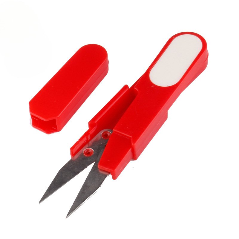 Hijo de color de mango de plástico mano pequeña tijeras de acero de manganeso cuerpo de cuchillo resorte U-tijeras de hilo tijeras herramientas de bordado cruzado