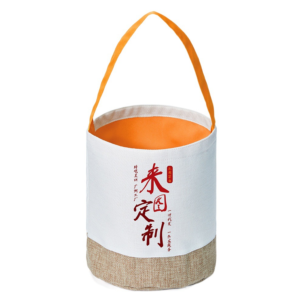 Bolsa de algodón y lino de colores contrastantes con empalme de cesta colorida, bolsa de regalo de Halloween de algodón y lino de 380g, se puede personalizar con imágenes xqds0189a