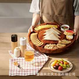 跨境实木桌面分格零食干果托盘可旋转木质水果盘聚会派对熟食盘
