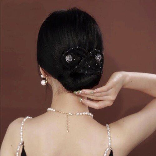 The same style of mesh star-studded rabbit ears lazy hair twister sweet flower bud ball head twist clip temperament hair accessories