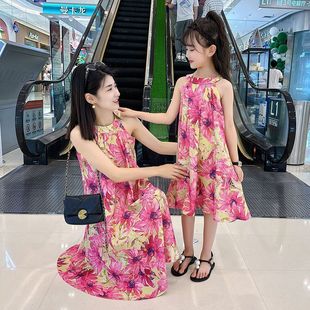 Fried Street Parental Dress Mother and Daughter Explosions New Internet Celebrity dress Girls Summer Sleeveless Beach Dress Trendy