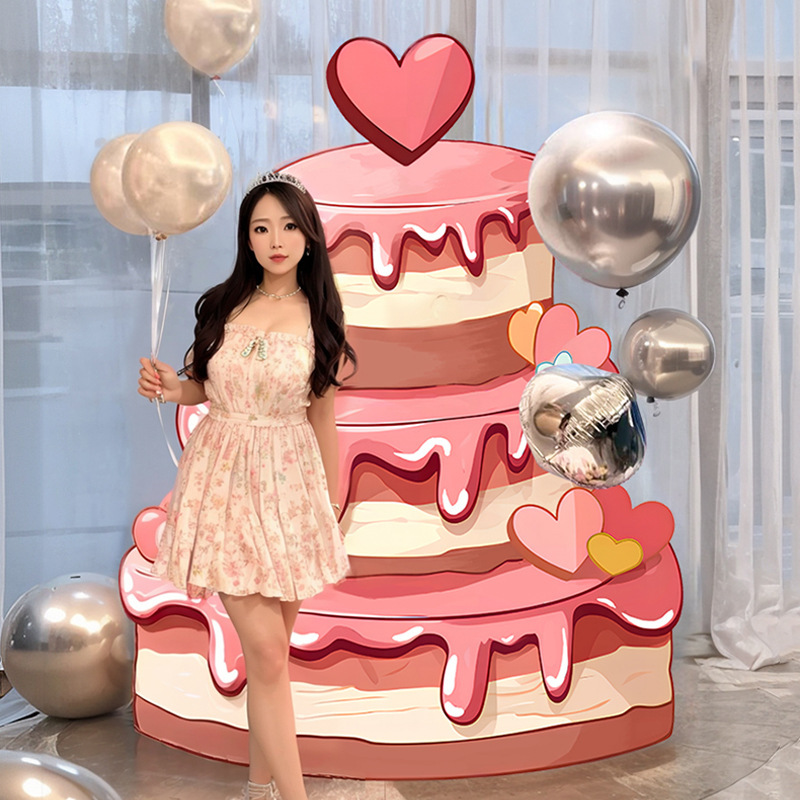 Girls Happy Birthday Cake Kt Board Decoration Photo Frame Party Outdoor Layout Cartoon Props Indoor Background Wall